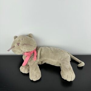 Jacadi France Rare Gray Tabby Kitty Cat 14” Pink Bow Plush Stuffed Animal HTF